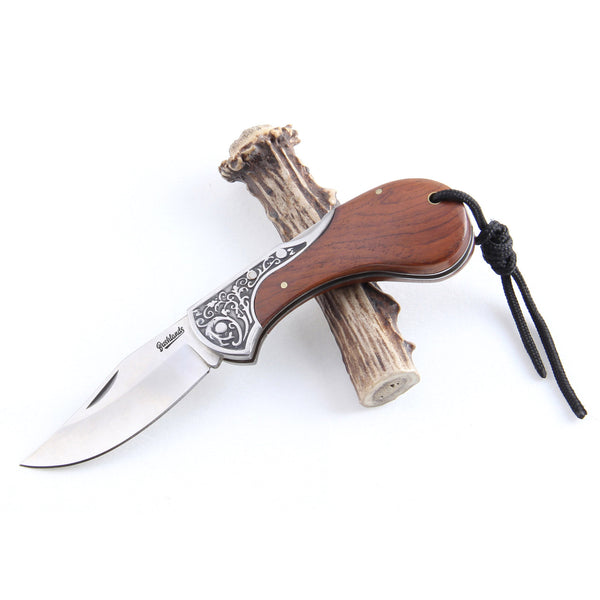 Bushlands Classic Hunting Folding Knife - Stainless Steel Blade Rosewood Handle #fb0068