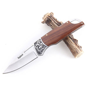 Bushlands Bushlands Lockable Hunting Folding Knife - With Rosewood Handle #0173 Dim Gray