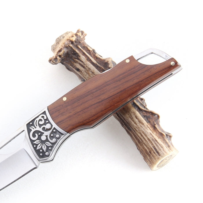 Bushlands Bushlands Lockable Hunting Folding Knife - With Rosewood Handle #0173 Dim Gray