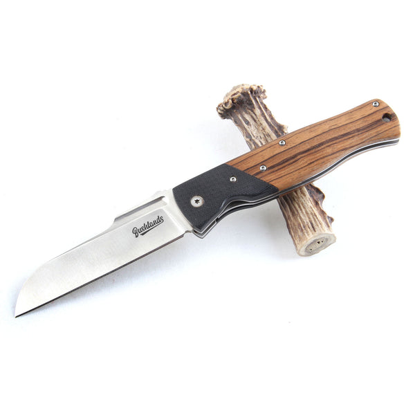 Bushlands Lockable Skinning Hunting Folding Knife - With G10 Zebra Wood Handle #3020