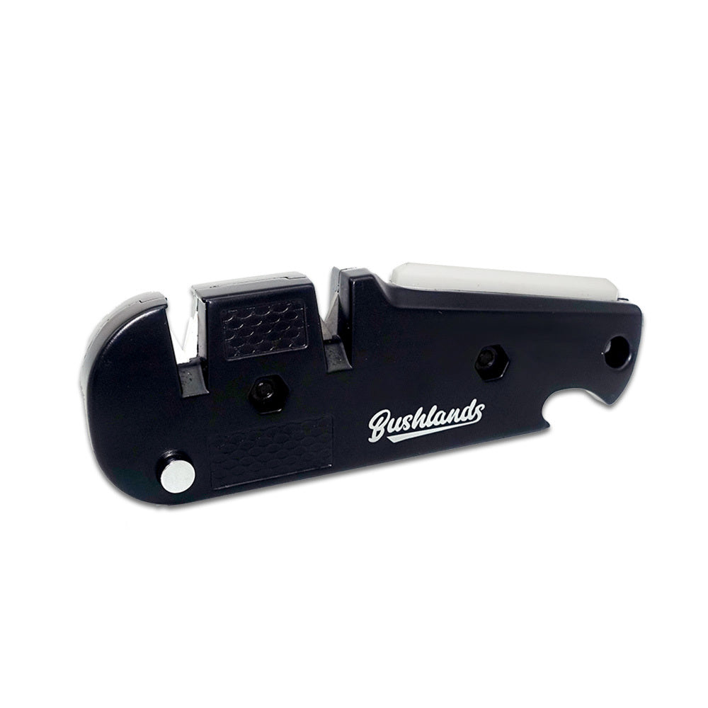 Bushlands Bushlands 4-In-1 Fix-Angle Pocket Knife Sharpener - Ceramic Carbide Diamond Tapered Rod #vs051 Black
