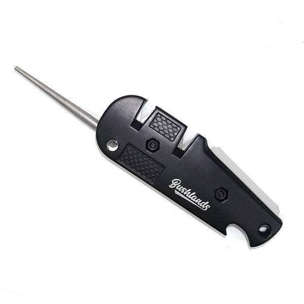 Bushlands 4-In-1 Fix-Angle Pocket Knife Sharpener - Ceramic Carbide Diamond Tapered Rod #vs051