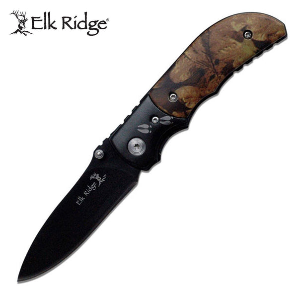 Elk Ridge Drop Point Fine Edge Blade Folding Knife - Camo Aluminum Handle #er-133