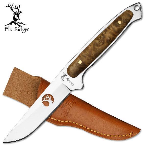 Elk Ridge Drop Point Fixed Blade Knife - Burl Wood Handle #er-048