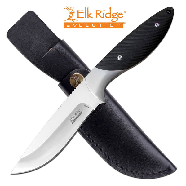 Elk Ridge Drop Point Fixed Satin Finish Blade Knife W Sheath - 9.25 Inch Black Full Tang #ere-Fix016Pl-Bk