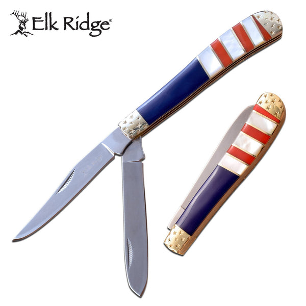 Elk Ridge Trapper Fine Edge Blade Pocket Knife - 2 Blades Stone Acrylic Handle #er-954Af