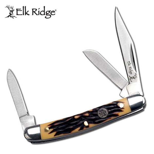 Elk Ridge Hunting Clip Point Folding Gentleman's Stockman Knife - 3 Blades #er-323Si