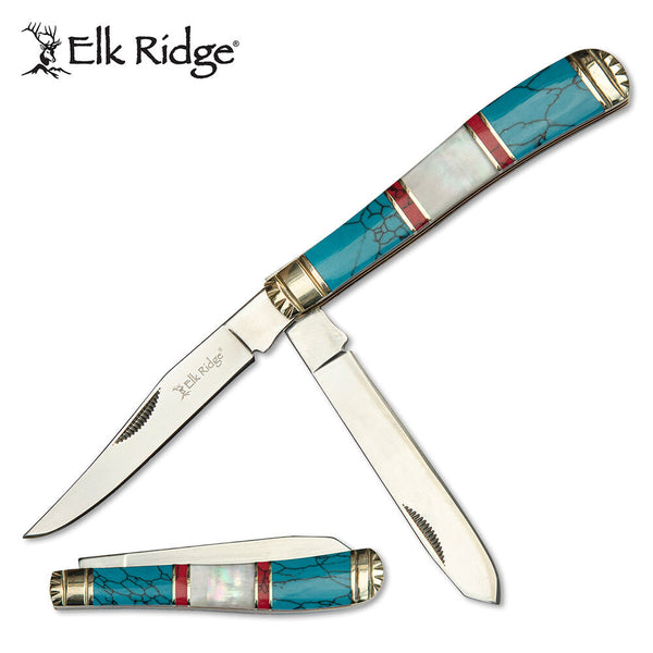 Elk Ridge 6.75 Inch Trapper Pocket Folding Knife - Mop Stone Handle #er-954Bmop