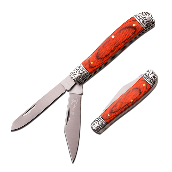 Elk Ridge Twin Blade Clip Point Gentleman's Knife - Red 3.5 Inch When Closed #er-220Db