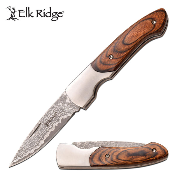 Elk Ridge 6.55 Inch Hunting Drop Point Folding Blade Knife - Pakkawood Handle #er-968Pw