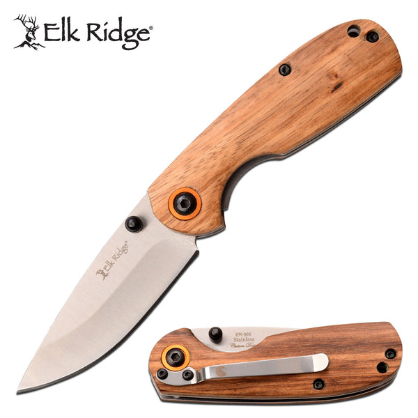 Elk Ridge 6.25 Inch Drop Point Manual Folding Knife - Zebra Wood Handle #er-966Zb