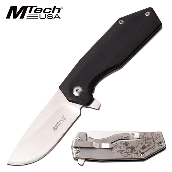 Mtech Drop Point Fine Edge Blade Folding Knife - 6 Inches Overall G10 Handle #mt-1160Sd