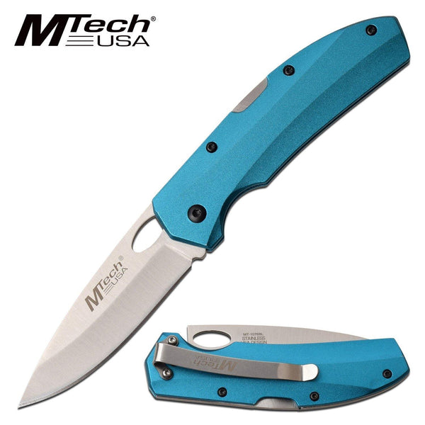 Mtech Drop Point Fine Edge Blade Folding Knife - 7 Inches Overall Blue #mt-1076Bl