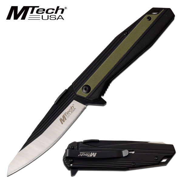 Mtech Drop Point Fine Edge Blade Folding Knife - 8 Inches Overall #mt-1081Gn