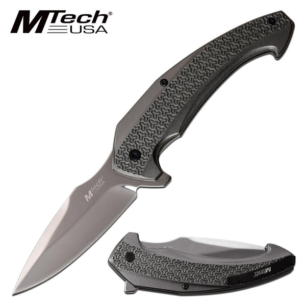 Mtech Spear Point Fine Edge Blade Folding Knife - 8 Inches Overall Grey #mt-1063Gy