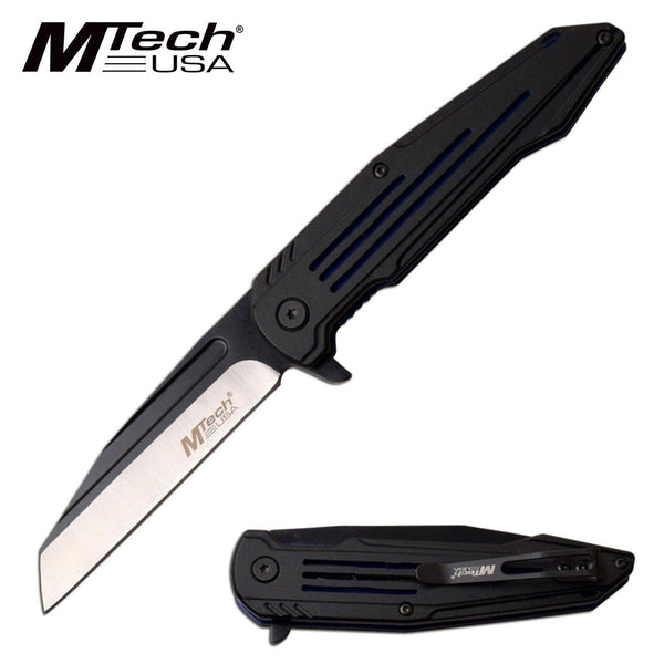 Mtech Fine Edge Blade Manual Folding Knife - Blue Tinite Coated Liner Handle #mt-1060Bl