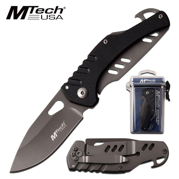 Mtech Drop Point Fine Edge Blade Folding Knife - G10 Handle Bottle Opener #mt-1015Gy