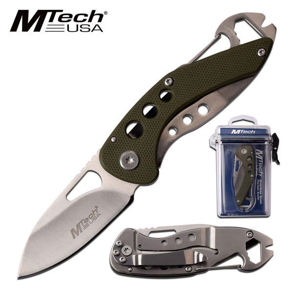 Mtech Drop Point Fine Edge Blade Multifunction Folding Knife - 5.6 Inches G10 Handle #mt-1016Gn