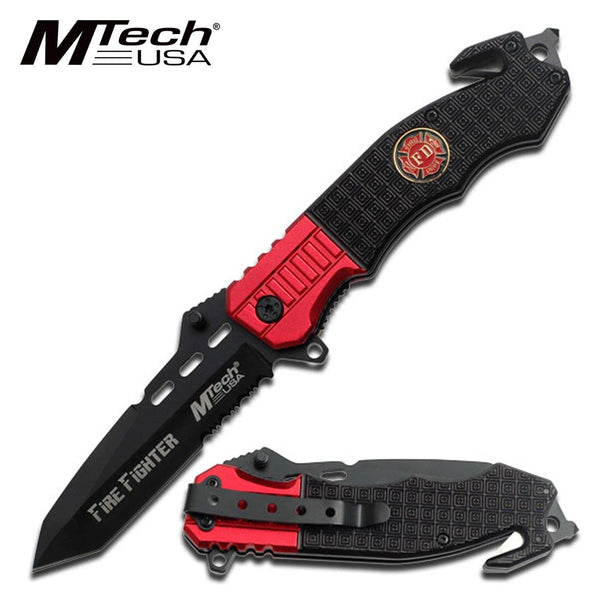 Mtech Tanto Fine-Serrated Edge Blade Folding Knife - With Cutter Strike Tip #mt-740Fd