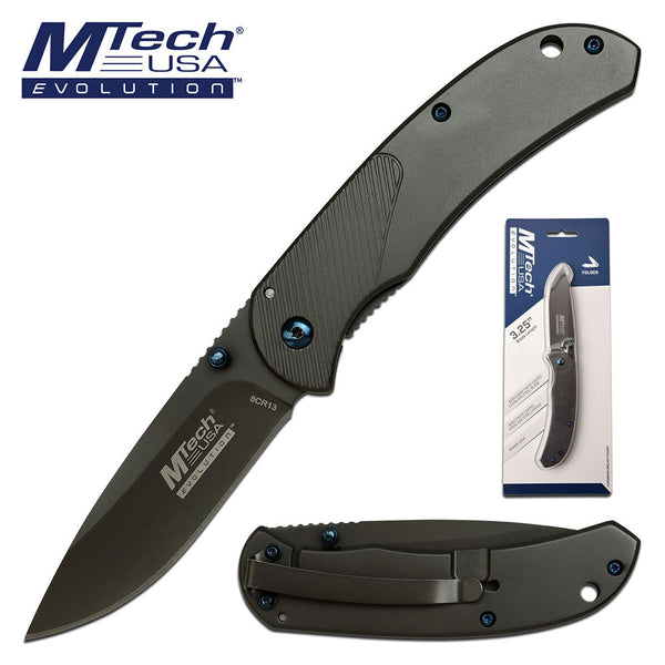 Mtech Evolution Tinite Coated Tactical Folding Knife - 4.3In Dual Thumb Studs #mte-Fdr009-Gy