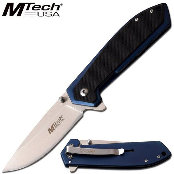 Mtech Framelock Stainless Drop Pocket Folder Folding Knife - Black/blue 8 Inch Overall #mt-1068Bl