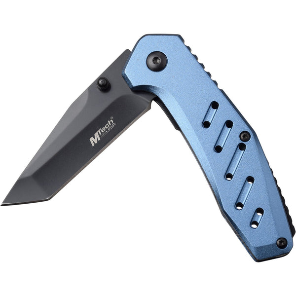 Mtech Pocket Clip Tanto Manual Folding Knife - Anodized Aluminum Handle #mt-1113Bl