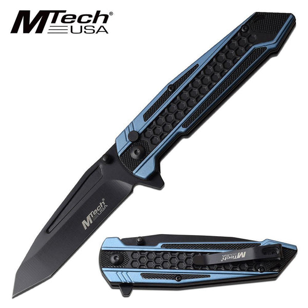 Mtech Tactical Tanto Folding Knife - Blue Aluminum Handle #mt-1135Bl
