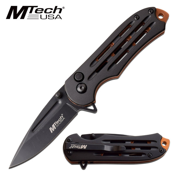 Mtech Usa Drop Point Fine Edge Blade Folding Knife - Electro Plated Liners #mt-1120Bz