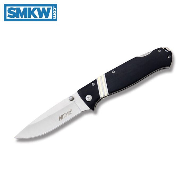 Mtech Drop Point Blade Lockback Folding Pocket Knife - White Bone Stainless Steel Inlay Handle #mt-966Bk