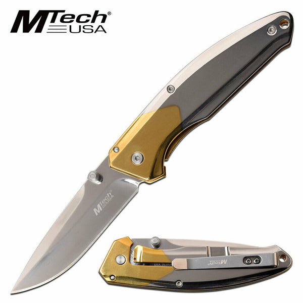 Mtech Tactical Drop Point Fine Edge Blade Folding Knife - Tinite Coated Handle Frame Lock #mt-1032Gd