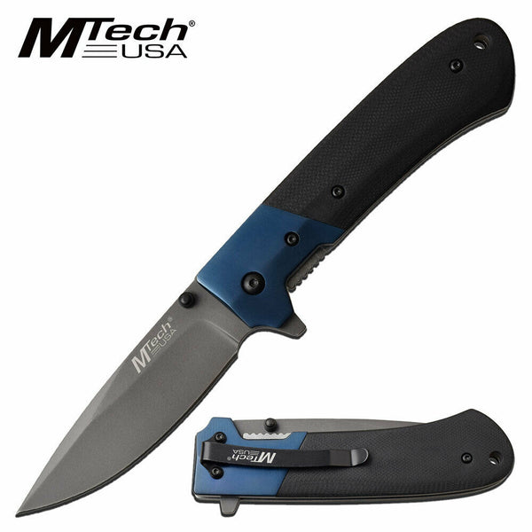 Mtech Drop Point Fine Edge Blade Manual Folding Knife - Blue Smooth G10 Handle #mt-1067Bl