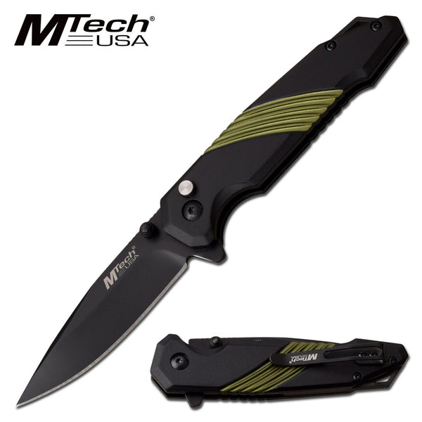 Mtech Drop Point Fine Edge Blade Folding Knife - Green 8 Inches Overall #mt-1064Gn