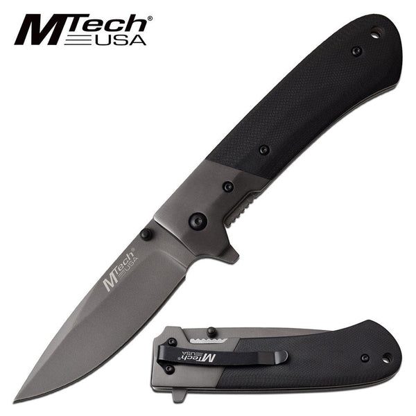 Mtech Drop Point Hunting Folding Knife - Gray Smooth G10 Handle #mt-1067Gy