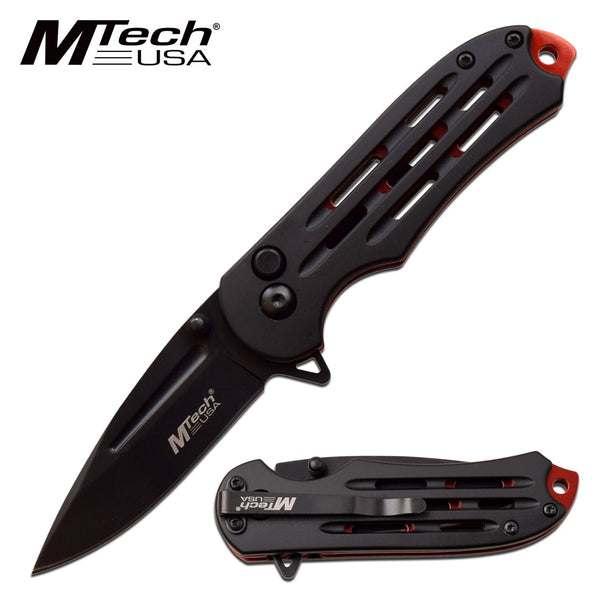 Mtech Tactical Drop Point Blade Folding Knife - Red Anodized Aluminum Handle #mt-1120Rd