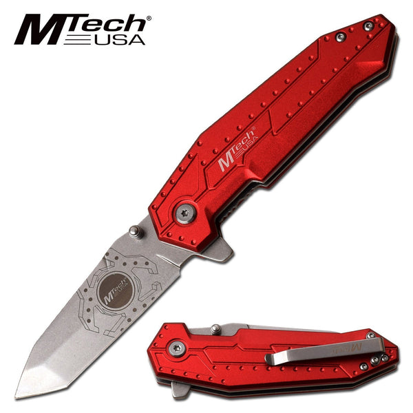 Mtech Tactical Tanto Blade Folding Knife - Red Anodized Aluminum Handle #mt-1069Rd
