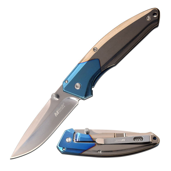 Mtech Drop Point Tactical Folding Knife - Blue Tinite Coated Handle #mt-1032Bl