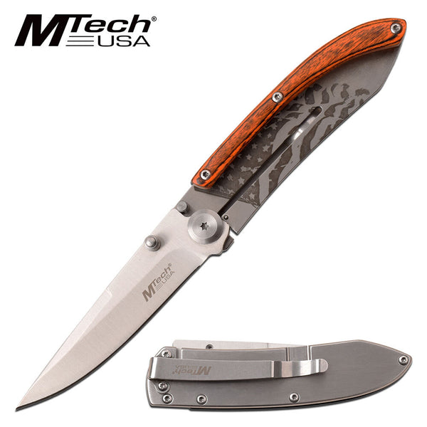 Mtech 7.25 Inch Drop Point Folding Blade Knife - Pakkawood Handle #mt-1151Pf