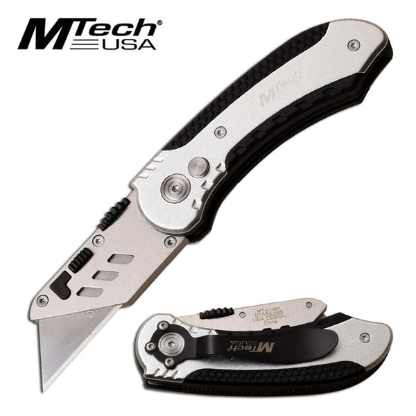 Mtech 6.25 Inch Utility Blade Button Lock Folding Knife - Silver #mt-Ut001S