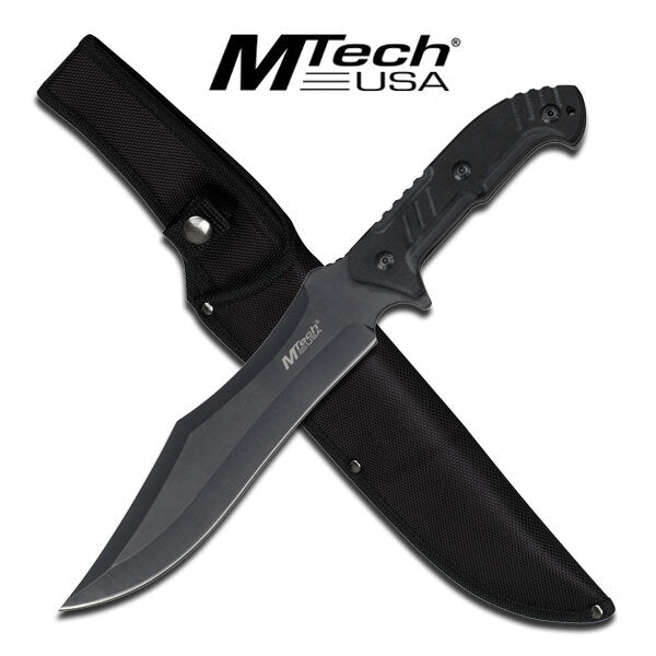 Mtech 14 Inch Tactical Bowie Fixed Blade Knife - Carved Black W Sheath #mt-20-39