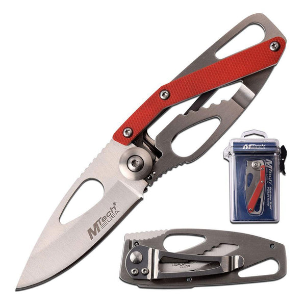 Mtech Usa Outdoor Folding Knife With Waterproof Case - 5.6 Inch Overall #mt-1017Rd