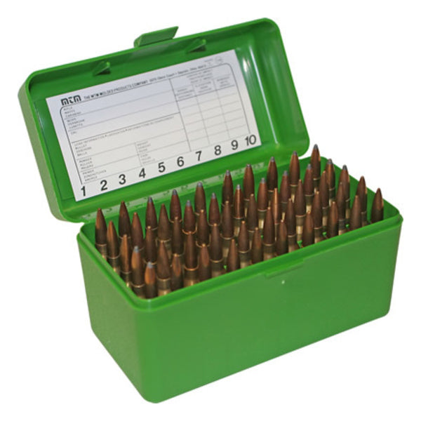 Mtm 50 Round Flip-Top Rifle Ammo Box .22-250 To 7.62 X 39 #rs-S-50-10