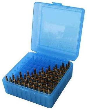 Mtm Case-Gard Mtm Case-Gard Rifle Ammo Box 100 Round Flip Top 22-250/ 243 Win /308 Win /220 Swift - Clear Blue #rm-100-24 Cornflower Blue