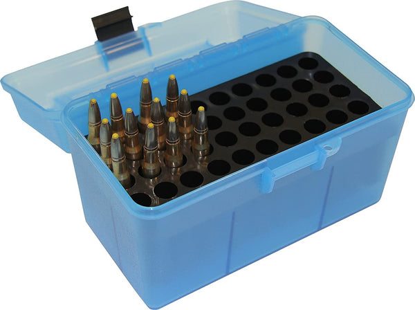 Mtm Case-Gard Deluxe Rifle Ammo Boxes With Handle 50 Round Fits 25-06/30-06/270 Win - Blue #h50-Rl-24