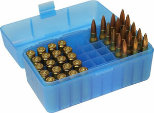 Mtm Case-Gard Mtm Case-Gard Rifle Ammo Box 50 Round Flip-Top 243 Win/308 Win/220 Swift - Clear Blue #rm-50-24 Steel Blue