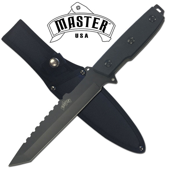 Master 11.5 Inch Tanto Fixed Blade Hunting Knife - Black #mu-1140Bk