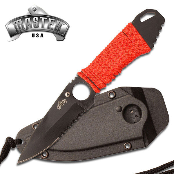 Master 7 Inch Drop Point Half Serrated Fixed Blade Hunting Knife - Red #mu-1121Rd