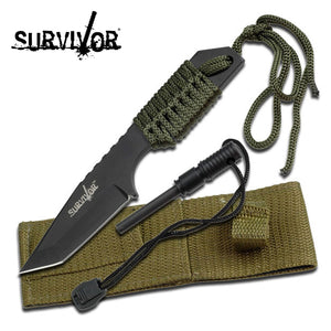 Survivor Survivor Survival 7 Inches Tanto Fixed Blade Knife W Fire Starter - Army Green #hk-106320 Dark Olive Green