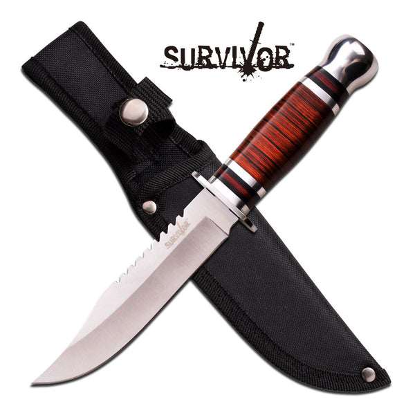 Survivor 10.75 Inch Fixed Blade Knife - Pakkawood Handle W Nylon Sheath #hk-782S