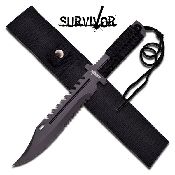Survivor 13.5 Inch Overall Half Serrated Bowie Fixed Blade Knife - W Sheath #hk-769Bk