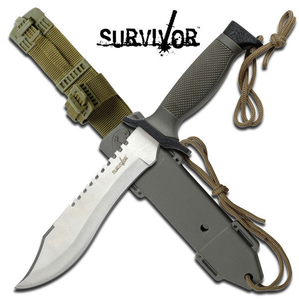 Survivor 12 Inch Survival Bowie Fixed Blade Knife - W Sheath #hk-6001S